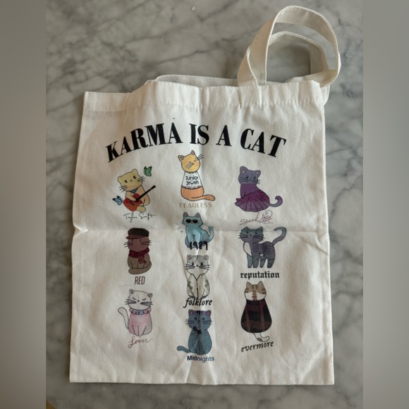 Taylor Swift Custom Tote Bag - Karma is a Cat with all 12 albums (14x15’)/ - Picture 4 of 9